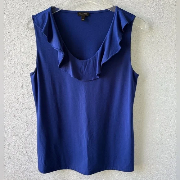 Talbots Size M Cobalt Blue Ruffle Tank Top Closet Basic Career Teacher Office - Picture 1 of 6